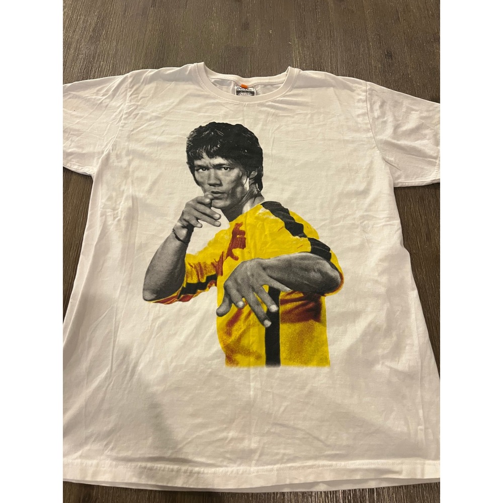 RARE Indeez Bruce Lee Graphic T-Shirt White L Hand Screen Printed Martial Arts